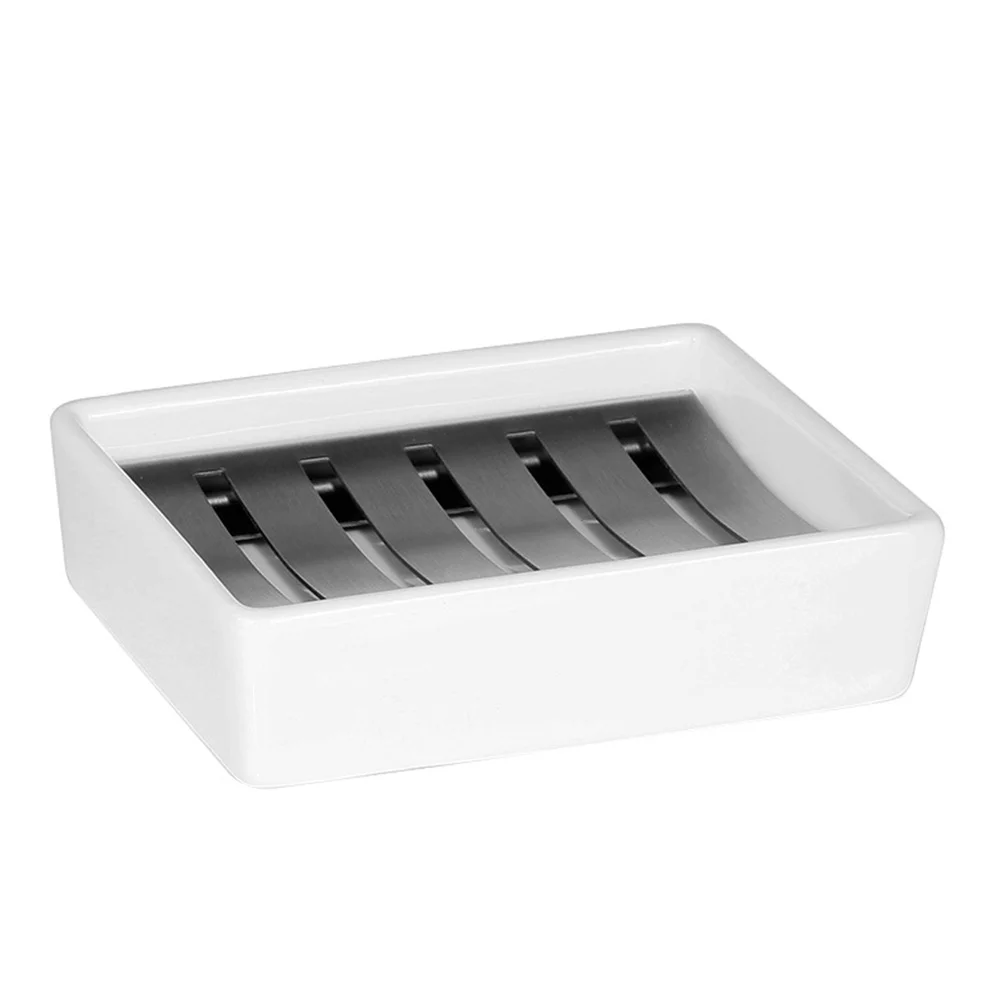 

Premium Stainless Steel Soap Dish Double Layer Tray Holder Bathroom Accessory White Travel Home Use Double Layer Soap Case