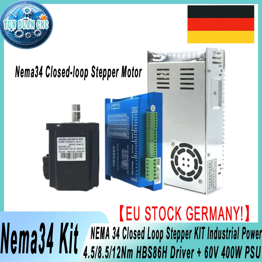 EU STOCK GERMANY! NEMA 34 Closed Loop Stepper KIT 4.5-12Nm Industrial Power | w/ HBS86H Driver + 60V 400W PSU