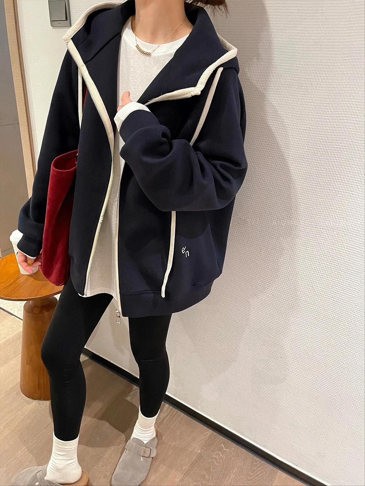 

Love Devil Fi Loose Fit Color Blo Hoodie Jaet Women's Autumn Winter New Sle Slimming Top Long Sve Zipper Closure