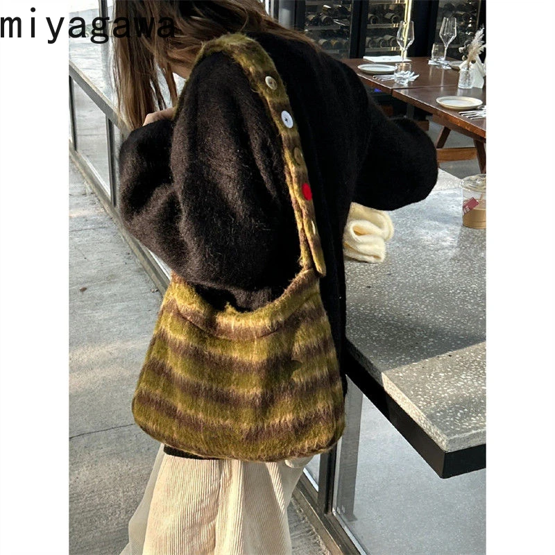 miyagawa Cute Commuting Tote Bag korean Versatile Autumn and Winter 2023 New Checkered Cross Body Shoulder Bags