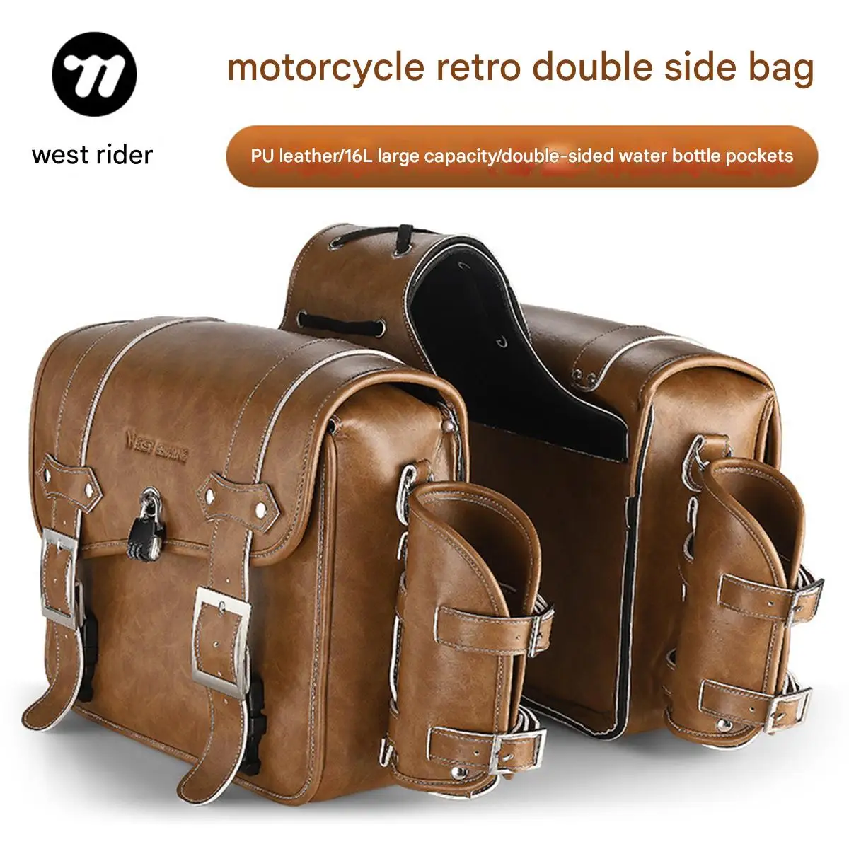 

West Rider Мотоциклетная ретро двухсторонняя сумка Мотоциклетная сумка Боковая сумка для мотоцикла Большая вместительная кожаная сумка для хранения Equipm