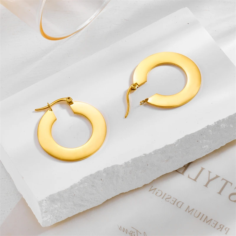 DIEYURO 316L Stainless Steel Gold Color Circle Hoop Earrings For Women Girl Fashion Ear Buckle Non-fading Jewelry Gift Party