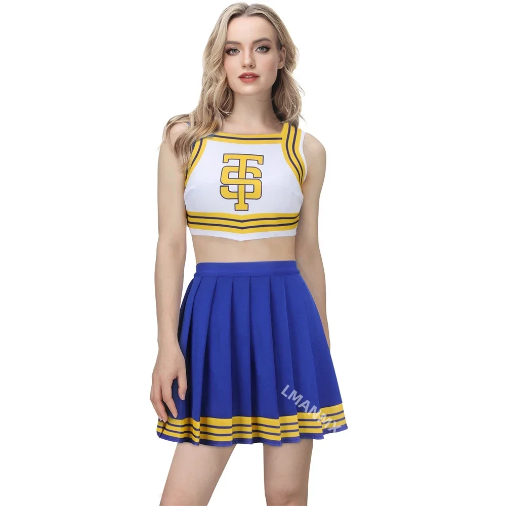 Taylor Cheerleader Uniform  Blue White Cheerleading Outfits Halloween Party Costume For High School Girls