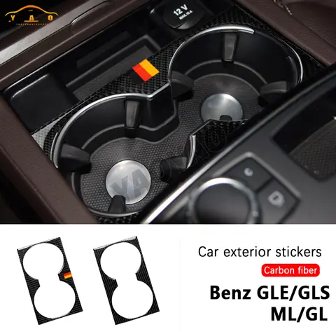 Carbon Fiber For Benz GLE W166 Coupe C292 2015-2019 Console Cup Holder Cover Sticker Accessories