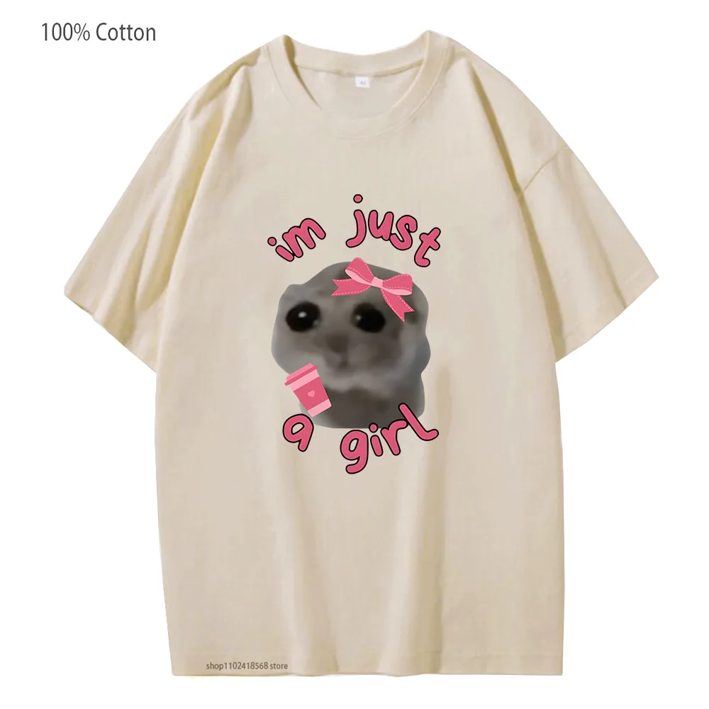 I'm Just A Girl Meme Hamster T-Shirts 100% Cotton Summer Clothes Girls Kawaii Tshirts Long Sleeve Soft Tees Unisex Women Men Top