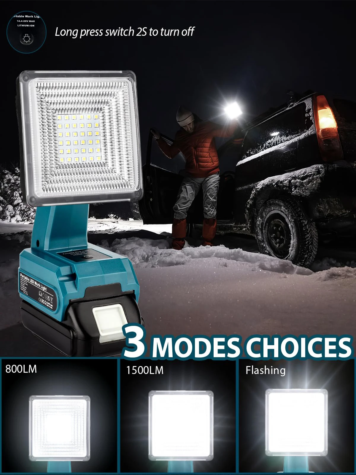 ไร้สายไฟ LED ทำงานสำหรับ Makita 14.4-18V LXT แบตเตอรี่ 25W LED Floodlight พร้อม USB-A และ USB-C 2.1A Fast ชาร์จพอร์ต 3 โหมดสำหรับไซต์งานซ่อมรถ Camping ฉุกเฉิน BL1815B BL1820B BL1830B BL1835B BL1415 BL1430 BL1430B BL144