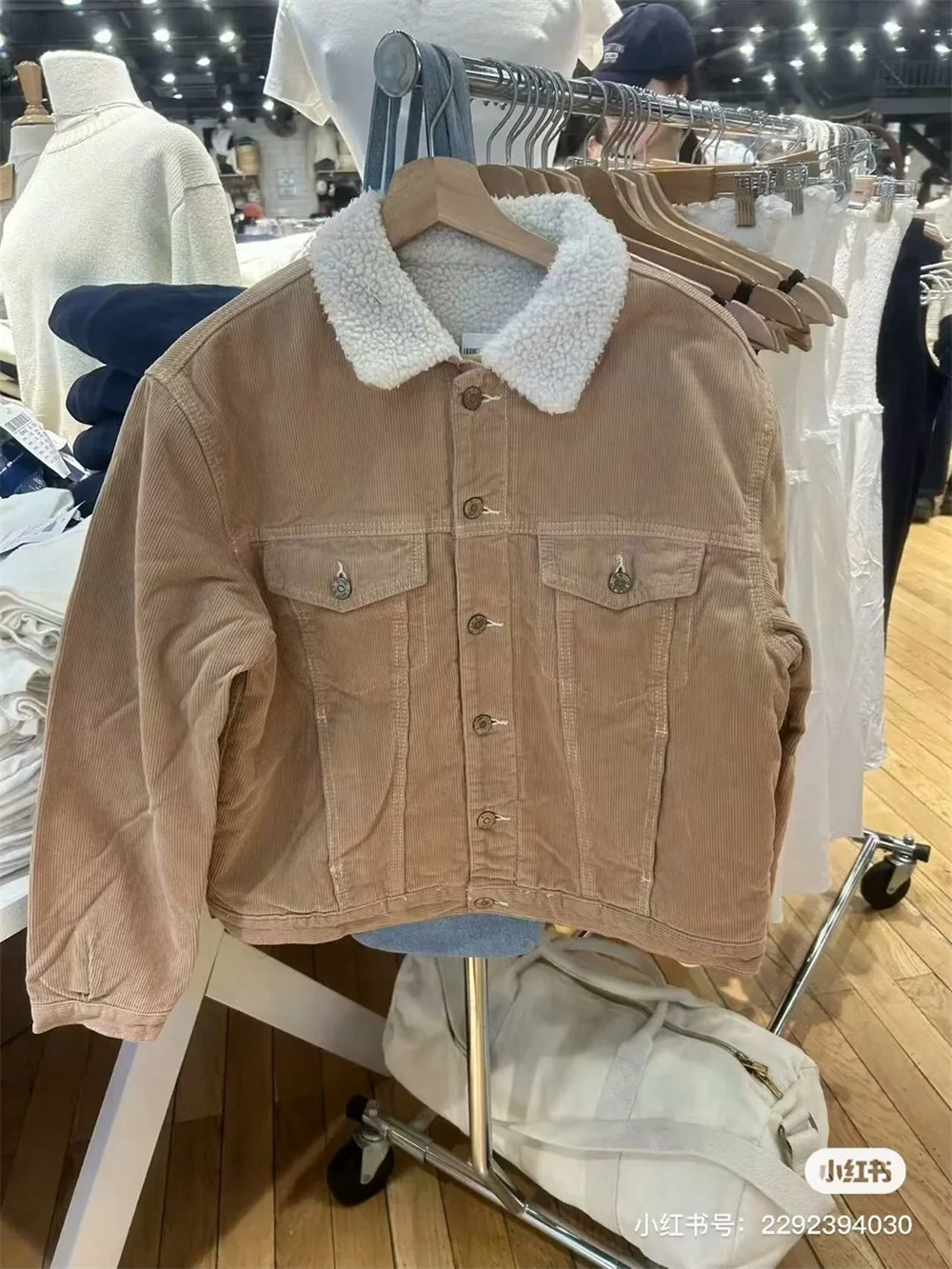 Women Pocket Corduroy Jacket 2023 Winter Fashion Casual Ladies Commuter Lamb Wool Solid Thick Jacket For Women khaki Outwear