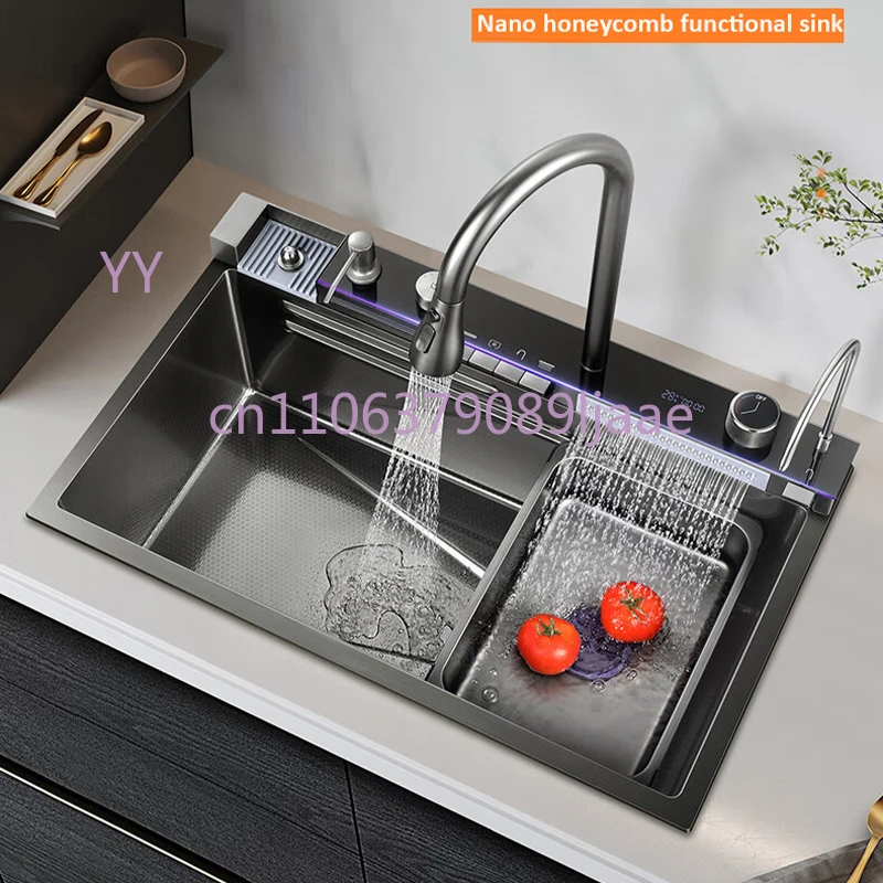 

68x46cm Large Capacity Kitchen Sink Faucet Whale Waterfall Design Multifunctional Single Tank Home Appliance Fashionable