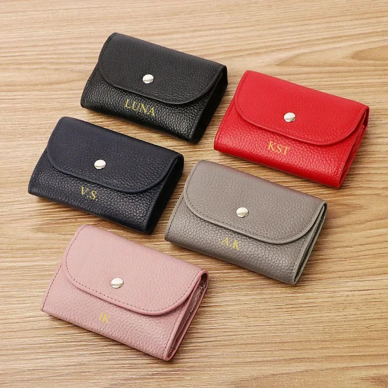 Custom Letters Fashion Women PU Leather Bifold Wallet Short Wallet Small Coin Purse Business Credit Card Holder Money Clip