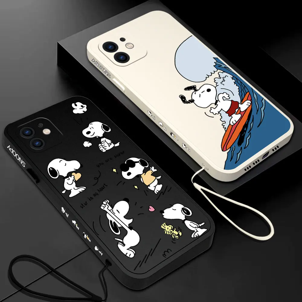 Cartoon Funny Snoopys Phone Case For Samsung Galaxy S23 S22 S21 S20 Ultra FE S10 4G S9 S10E Note 20 10 9 Plus With Lanyard Cover