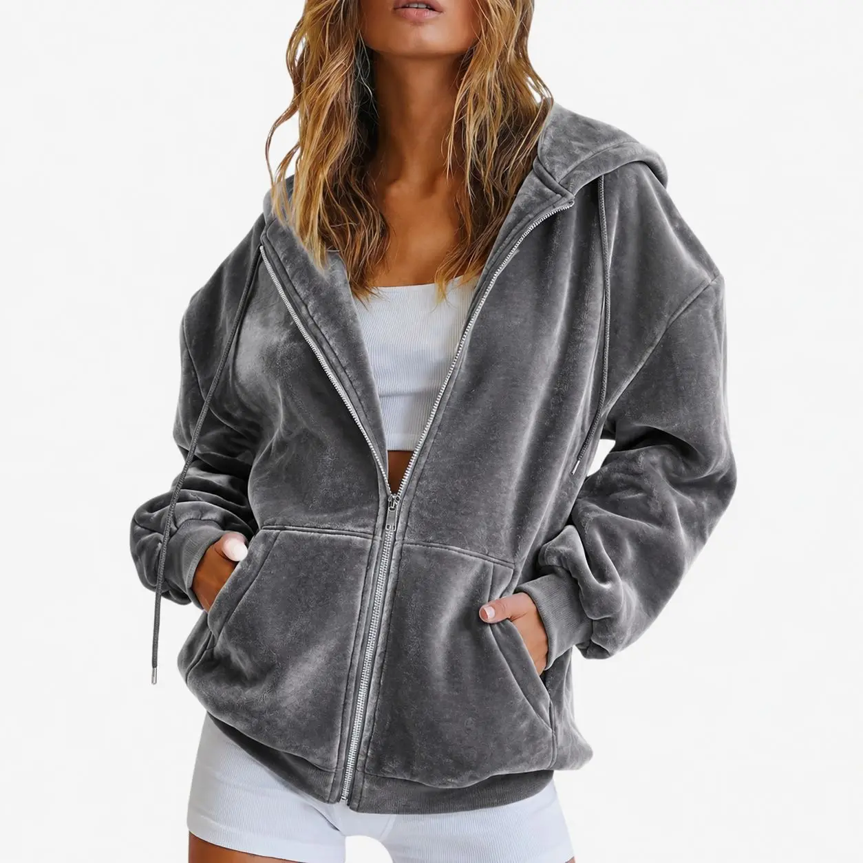New Autumn Winter Zipper Cardigan Hooded Sweatshirt Women Casual Sporty Style Splice Double Pocket Hoodie Jacket Sweatshirt