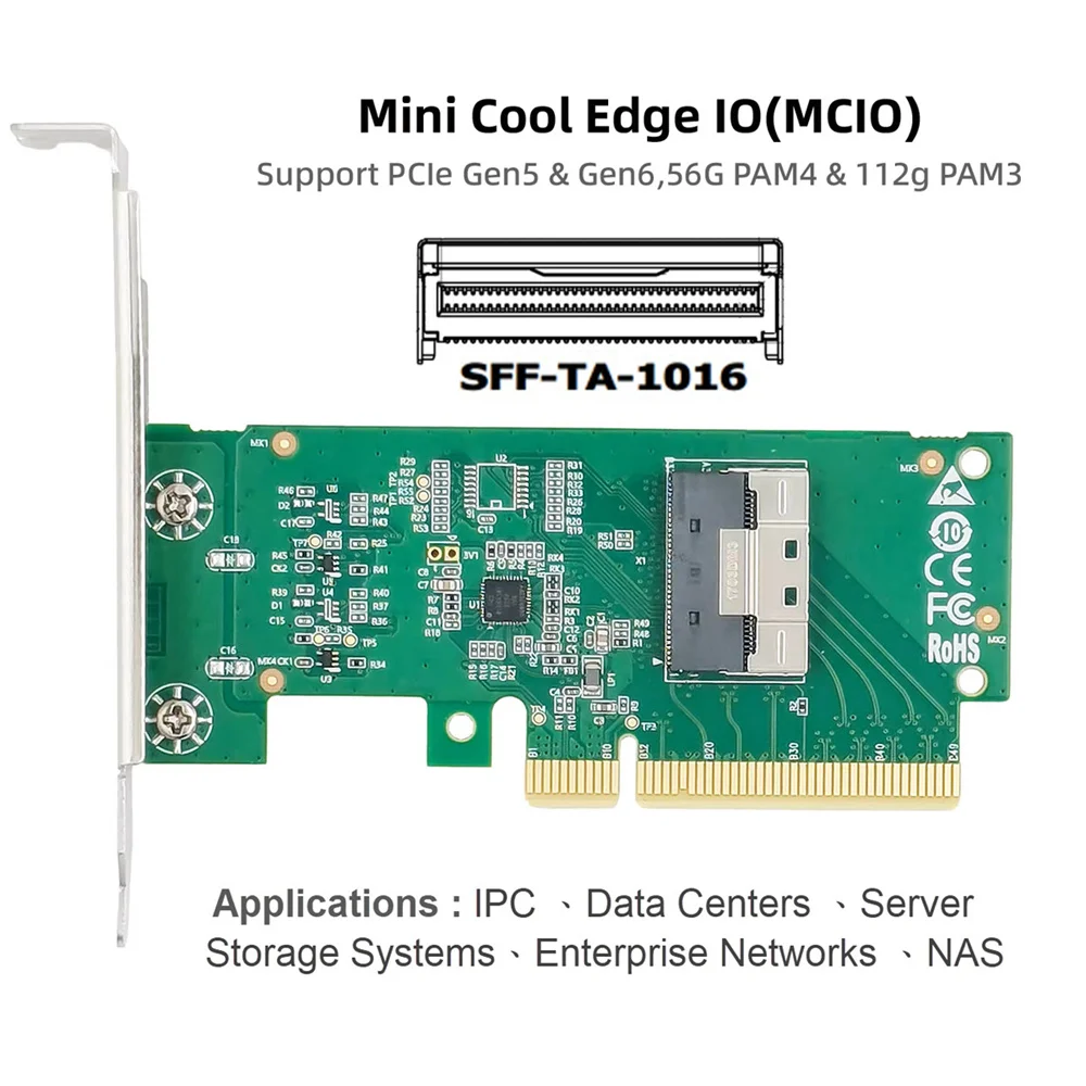 ChenYang PCI-E 8X to PCI-E 5.0 MCIO 8i 74Pin SFF-TA-1016 Adapter Mini Cool Edge IO Female PCI Expansion Card Adapter