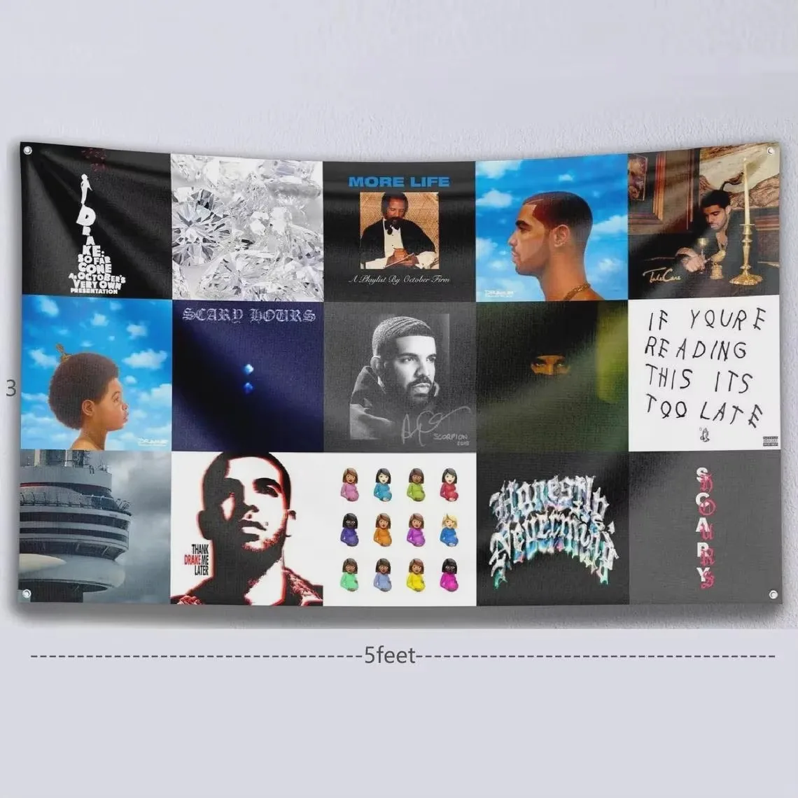 Drake OVO Album Cover Tapestry, Music Collage Wall Hanging Banner for Bedroom Living Room Home Decor Art Poster Gift