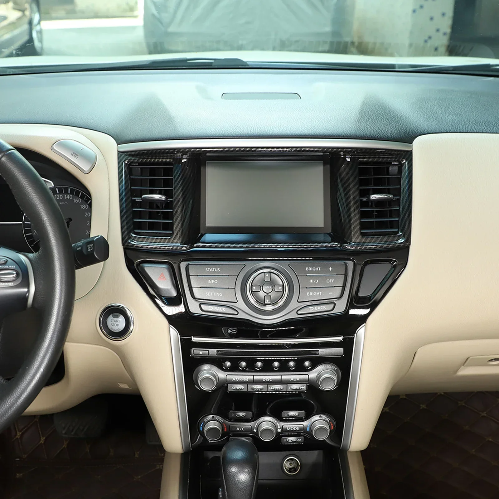 

For Nissan Pathfinder 2013-18 ABS Carbon Car Central Control Navigation Frame Cover Trim Sticker Car Accessories
