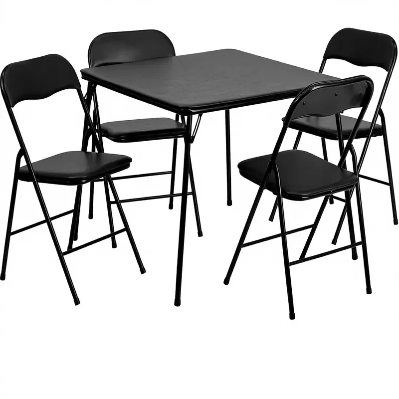 for Flash Furniture Madison 5 Piece Bamboo Folding Card Table and Chairs Set Portable Event Use Black