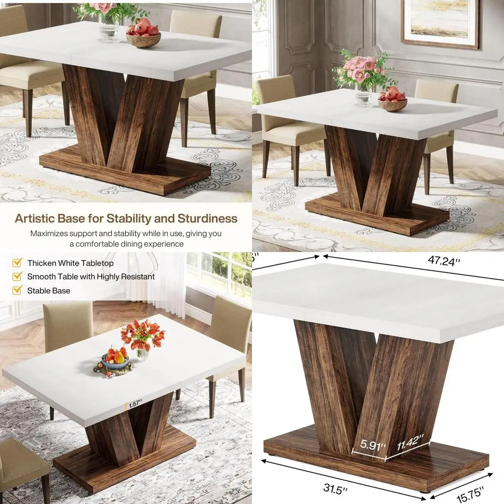 

47 White Pedestal Dining Table, Heavy Duty, for Kitchen or Dining Room, Suitable for Small Spaces, Brown & White Options