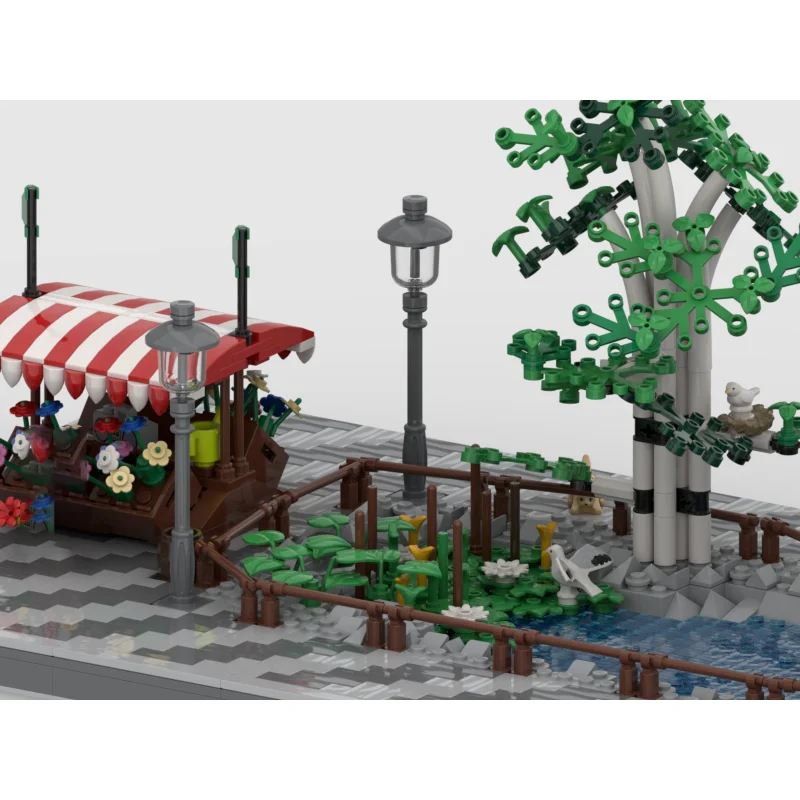 モジュール式都市建築 Moc ビルディングブロック モジュール式小さな公園 池付き テクノロジーブロック クリスマス DIY おもちゃ 建設ギフト