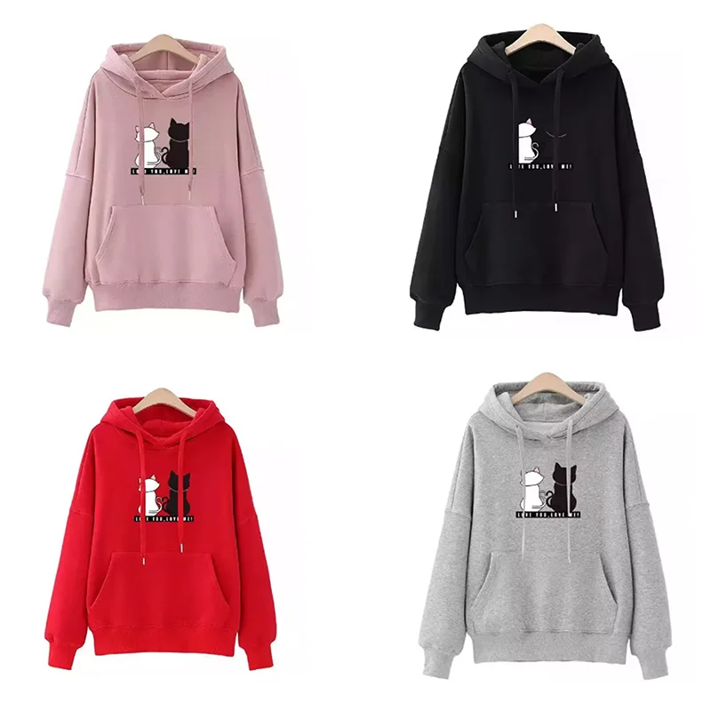 Mannen en vrouwen hoodie herfst winter fleece losse capuchon sweatershirt brief hou van je hou van mij unisex casual causale jas met capuchon