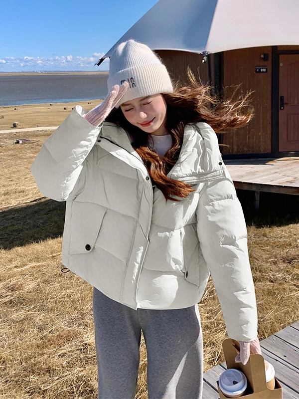 핑크 후드 오트 다운 재킷 여성용 겨울 2025 신상 소형 사이즈 안티에이징 한국 슬림핏 부피감 없는 아우터웨어