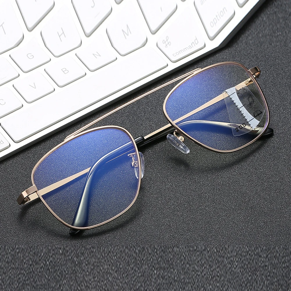 Pilot Alloy Oversized Gold Handcrafted Progressive Reading Glasses +0.75 To +4 See Near and Far