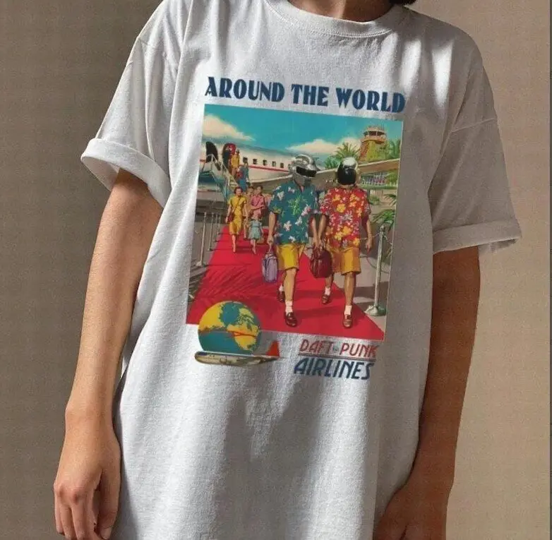 

Vintage UNISEX_s Tshirt Size USA Unisex Heavy Cotton -Around The World Daft Funk