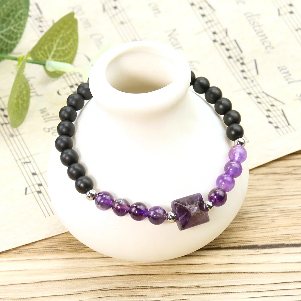 Irregular Natural Mineral Stone Bracelet Egyptian Pyramids Charms Amethyst Obsidian Quartz Beads Wrist Chain Orgon Meditation