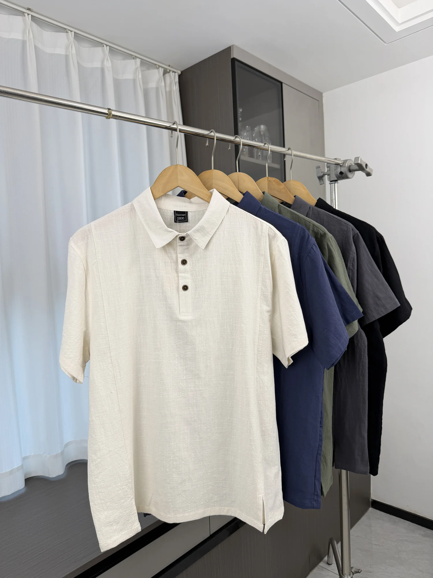 Men's Summer Business Commute Cotton Linen Shirt Short Sleeve Breathable Moisture Wicking Flip Collar Casual Fashion Urban Style