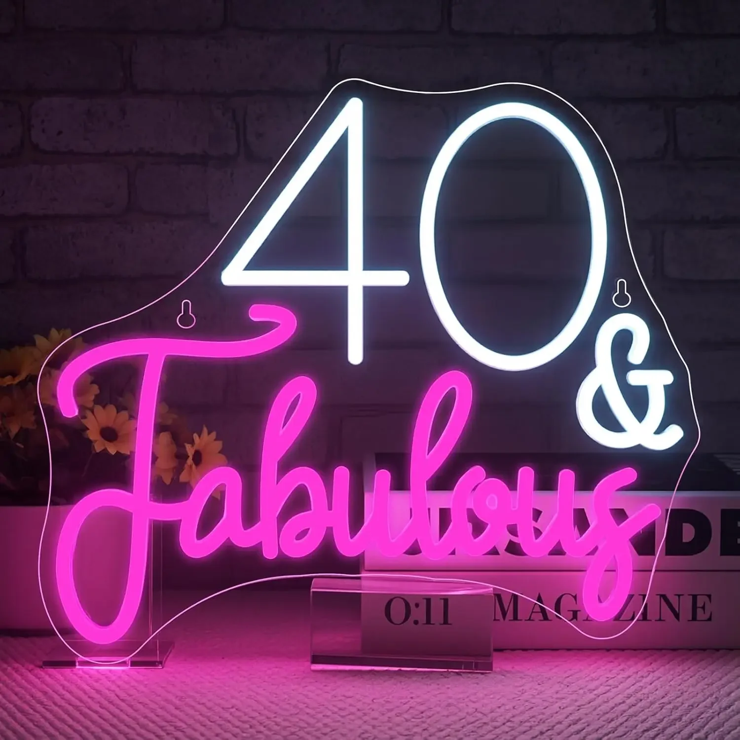 40 And Fabulous Neon Sign Pink Birthday LED Wall Art Acrylic USB Powered Dimmable Light For Party Home Decoration