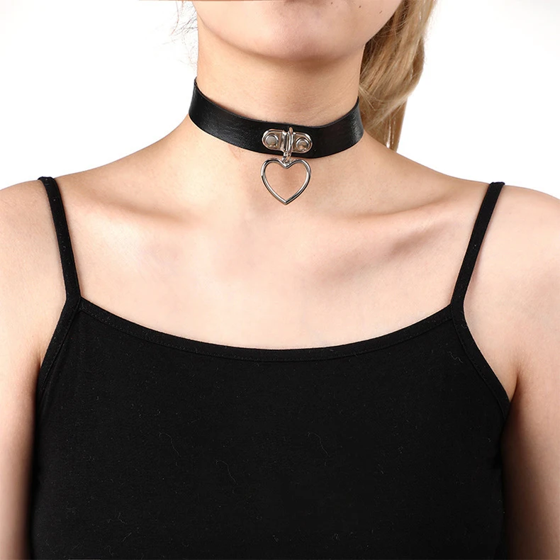 Heart Pendent Choker Necklace Trendy Punk Leather Collar Gothic Neck Chain Steampunk Party Jewelry Gift Clavicle Chain for Women