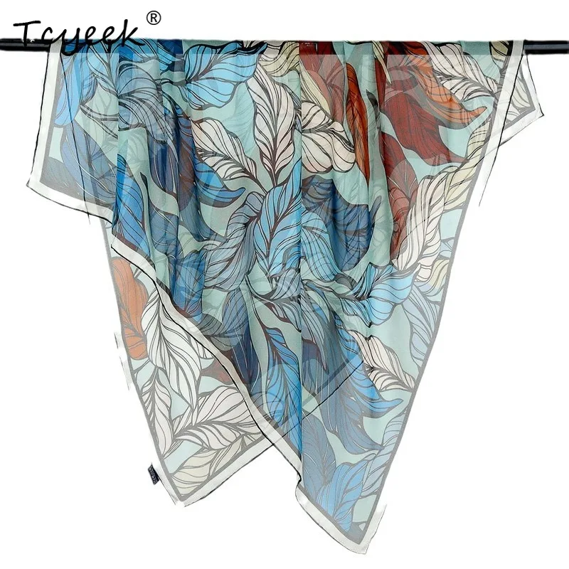 

Tcyeek, 100%Real Slik Elegant Scarf, 103cm Woman Leaf Printed, Mom Gifts Fashion Chic Scarves, 2024 Summer Autumn A47624QC