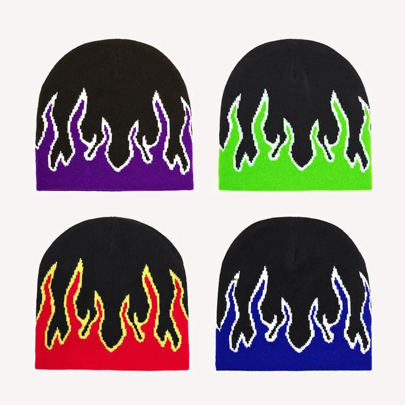 Autumn Winter Halloween Knitted Hat Men's Hip-hop Street Flame Pullover Bonnet Outdoor Riding Beanies Cap Wild Brimmed Hats