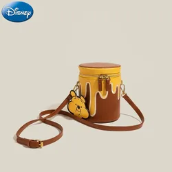 Disney Winnie the Pooh bucketbag Cartoon Fashion PU Leather shoulder Bags Small Bear Honey Jar Shaped Zipper Bag gift for ladies