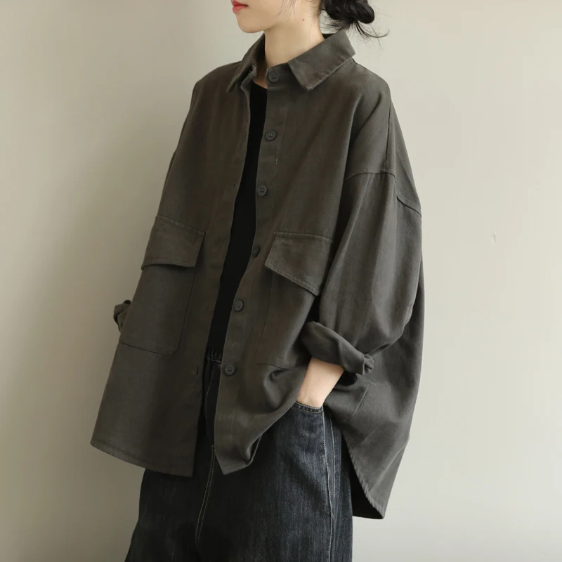 

Повседневная весенняя верхняя одежда с воротником irt Tagl, универсальная свободная посадка, длинная све, женская куртка больших размеров, повседневная сцена