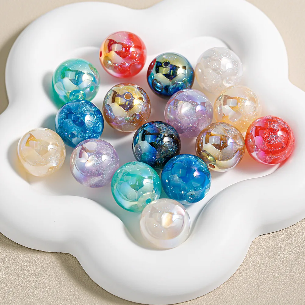 

High Quality Glitter Bling Round Gumball Acrylic Pearl Beads Fit Bubblegm Necklace Earring Ornament Bracelet Making 16mm 30pcs