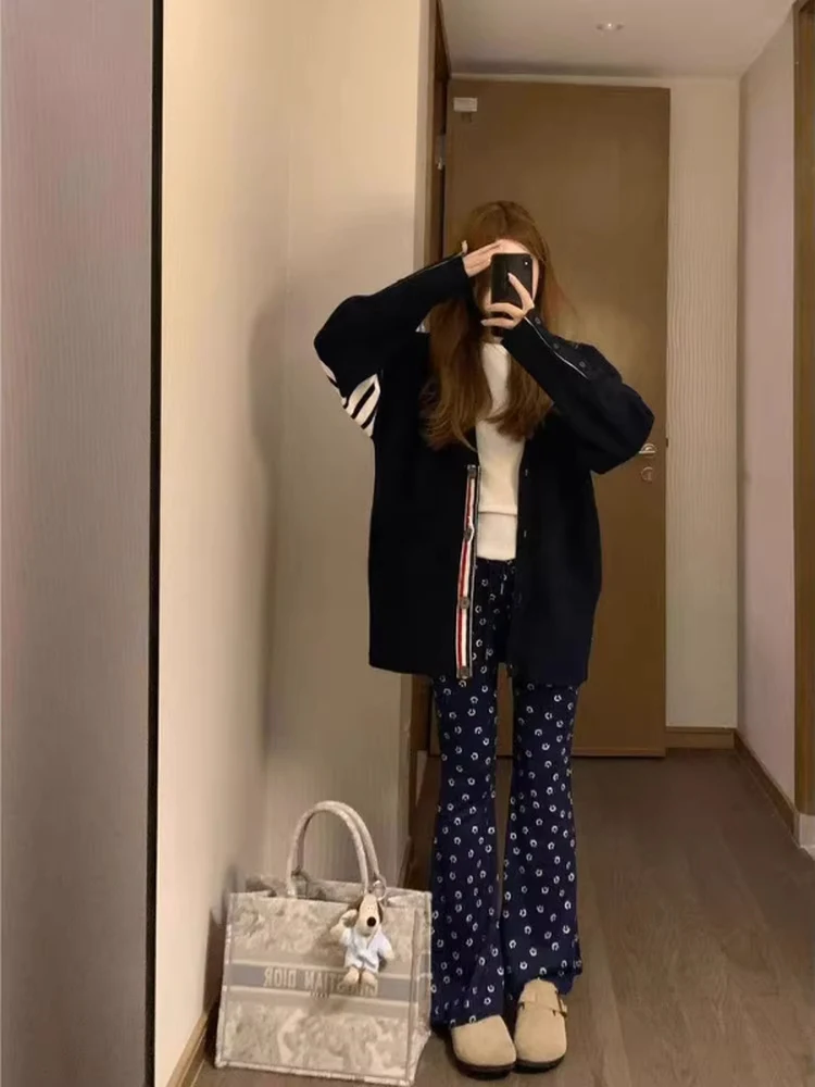 Korean Sle Early Autumn Aosphere Striped Color Blo Knitted Cardigan Women's Autumn Winter College Sle Sweater Jaet