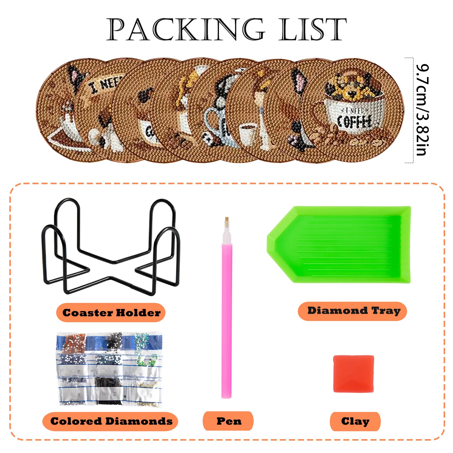 8Pieces/Set of Diamond Painting Coaster Set,Animal series Patterned Coaster (With Holder) - DIY Handmade Diamond Art Set forHome