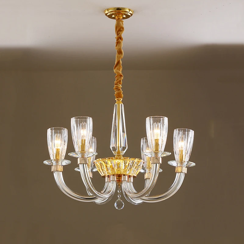 

European Luxury Villa Hotel Gold Crystal Chandelier Personalized Exquisite Apartment Room Decoration E14 Glass Pendant Lights