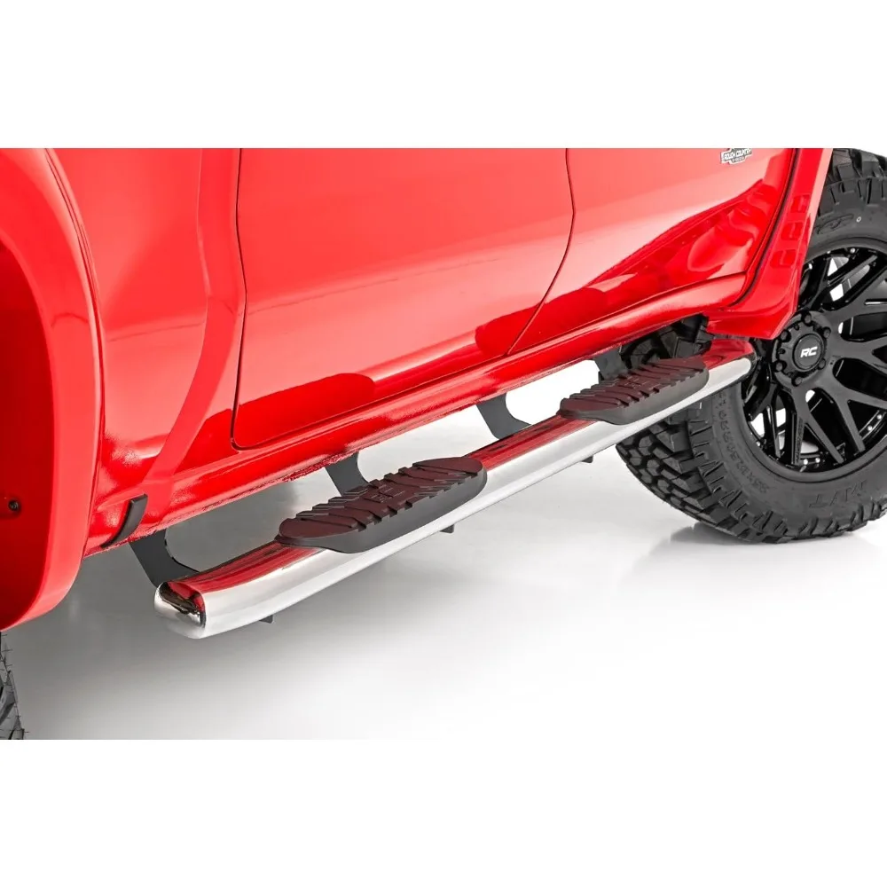 خطوات نيرف بيضاوية من الفولاذ المقاوم للصدأ لسيارة تشيفي سيلفرادو وجي إم سي سييرا 1500/2500HD/3500HD (2019-2025) كابينة دائرية - قضبان على طراز OEM مع