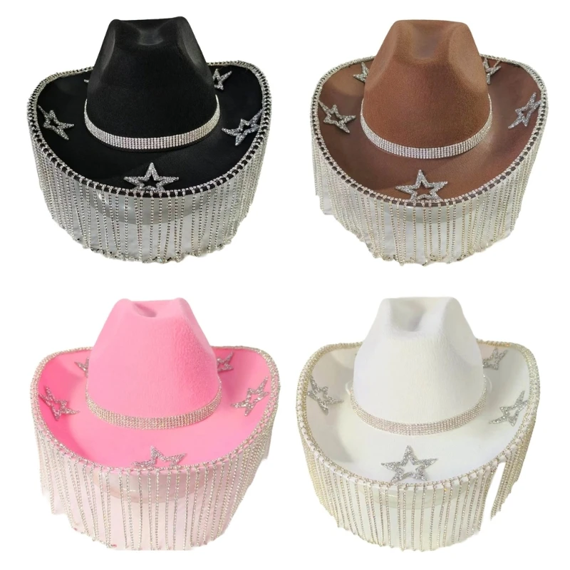 Fringed Rhinestones Cowboy Hat Music Festival Cowgirl Hat Cool Blingbling Sun Hat