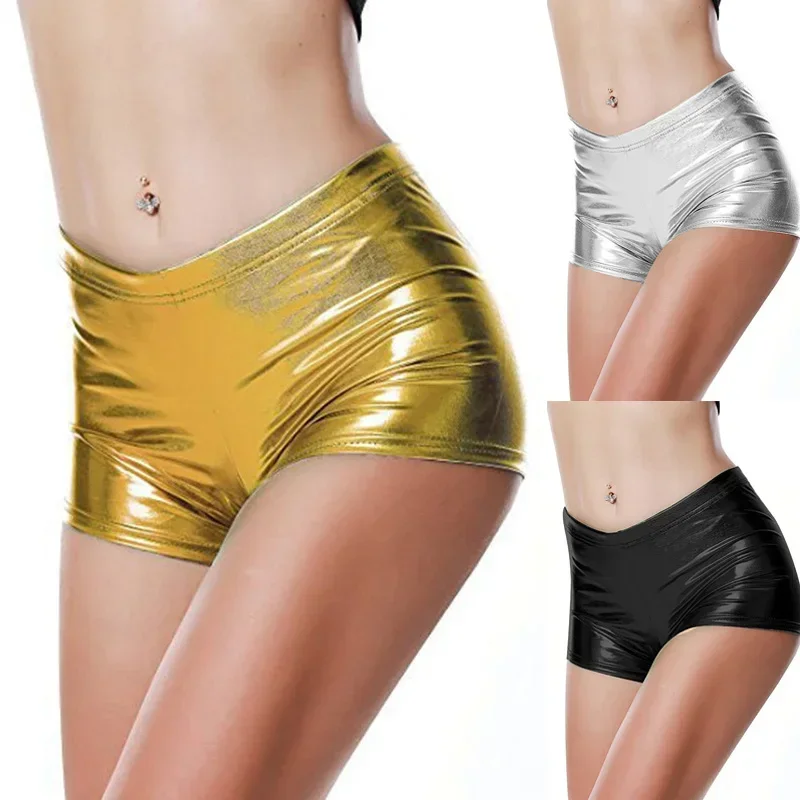 Pantalones cortos lisos de cuerpo brillante Sexy para mujer, disfraces ajustados de moda de poliéster