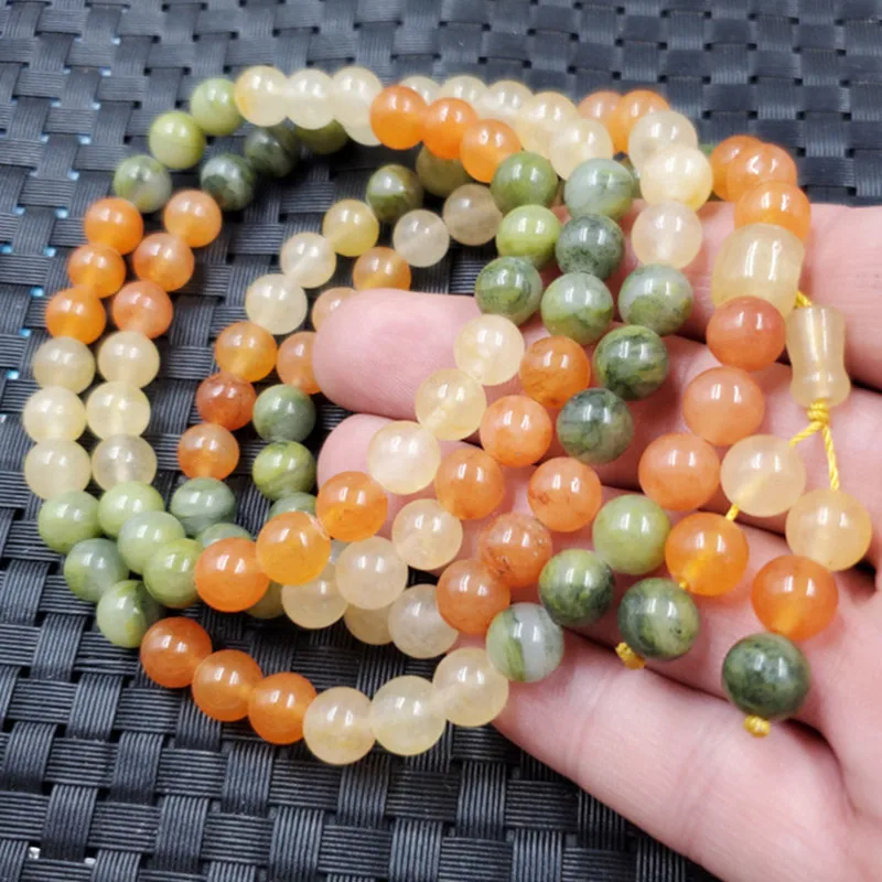 Jade Bracelet Xinjiang Hetian Jinsi Jade Ball Bracelet8mm round Beads108Bracelet Multi-Circle Bracelet Bracelet