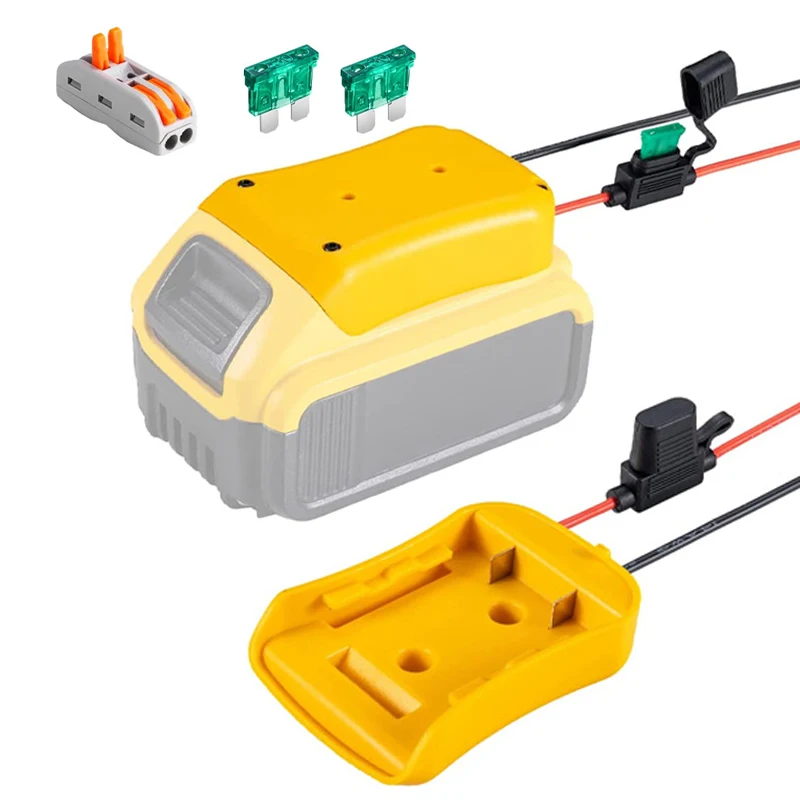 Adaptador DIY para Dewalt, Bateria de lítio 18V 20V com fusível, Adaptador de rodas 12AWG Power para DEWALT DCB205 DCB206 para RC Car Robotics