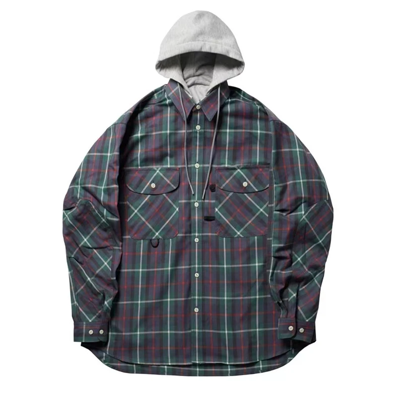 

23SS PIER39 Detachable Hooded Vintage Loose Casual Men's and Women's Purple Long-sleeved Thick Plaid Shirt Coat