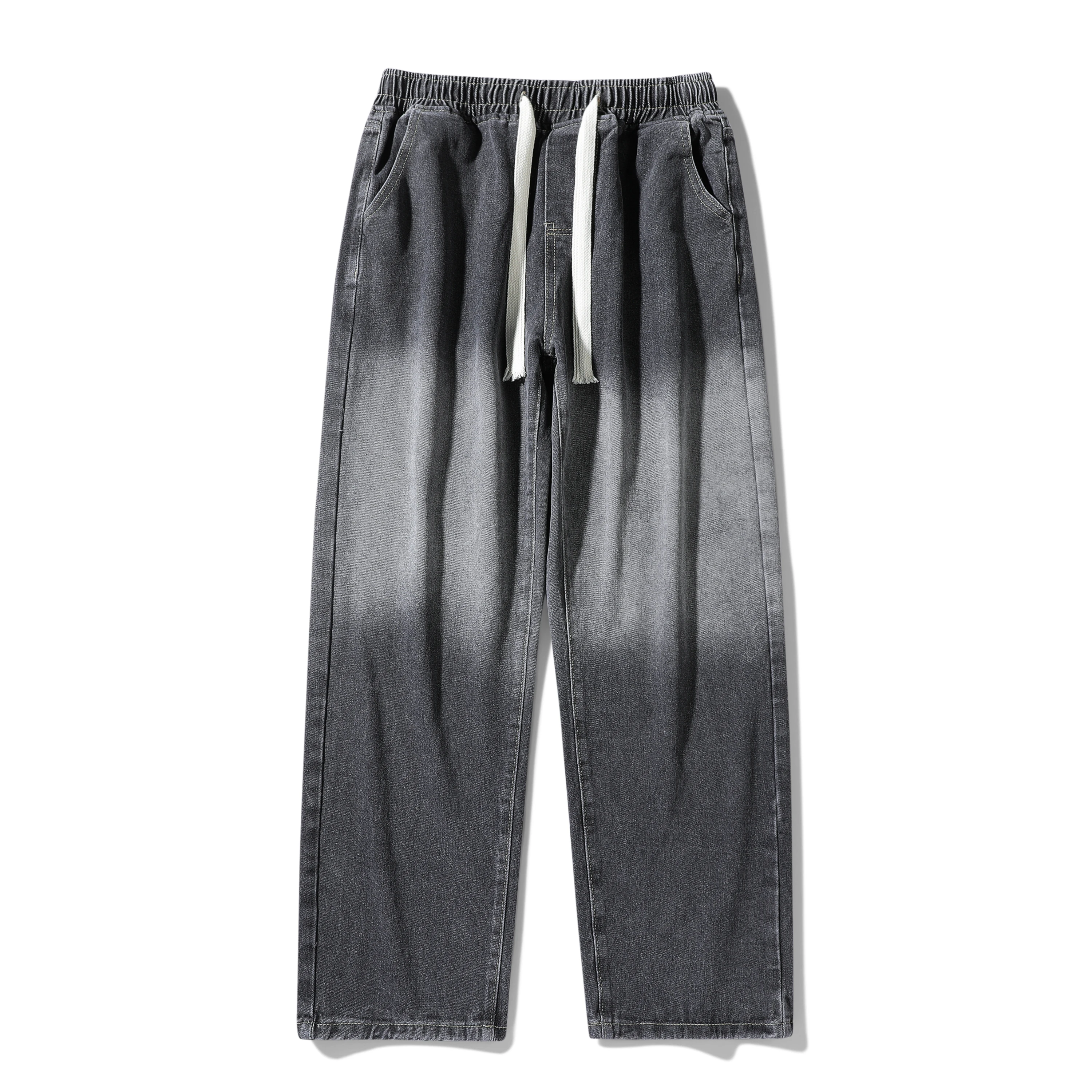 

TRAF2025 spring and summer new retro casual cotton straight jeans men's clothing solid color drawstring men's pants