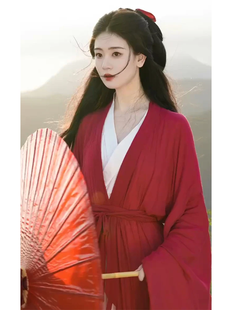 Chinese style Hanfu traditional red flowing Oriental fairy Cosplay stage dance robe fairy dress  ancient chinese costume