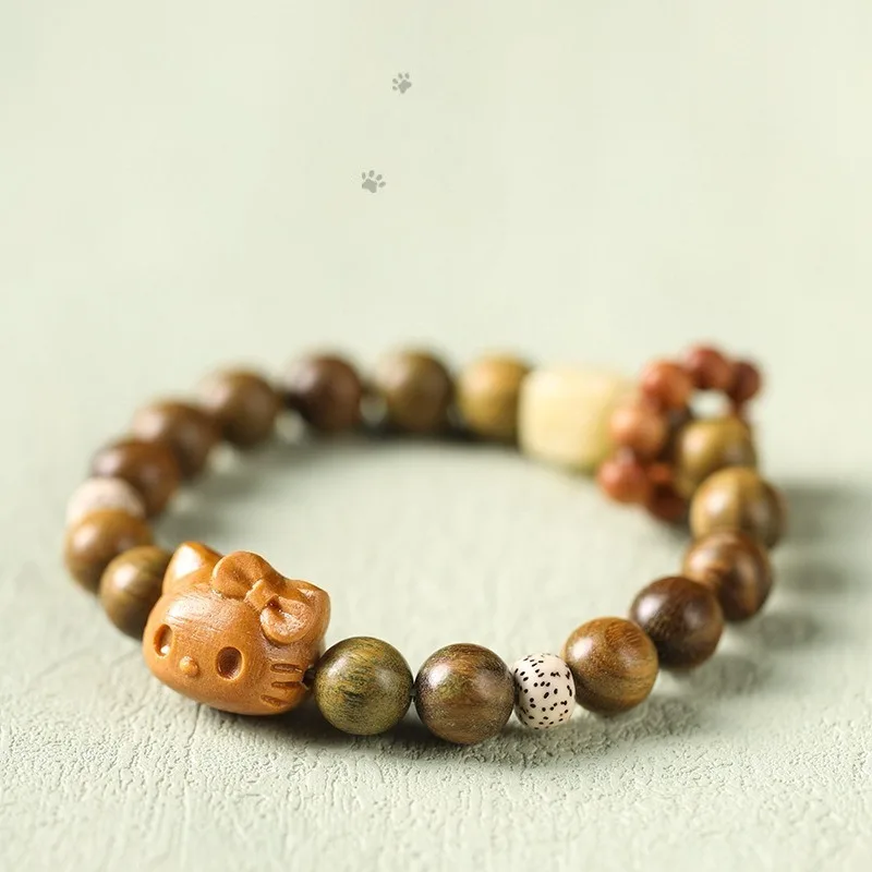 

Sanrio Hello Kitty Wooden Bracelet Anime Figure Cartoon Wristband Q Figural Anime Merchandise Decoration Children Birthday Gifts