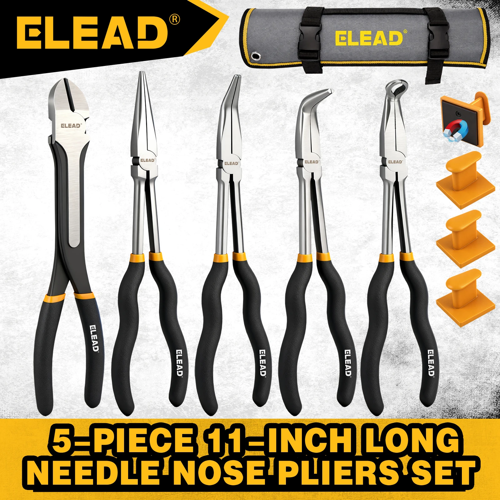 

Набор длинногубцевых плоскогубцев ELEAD, 5 шт., 11 дюймов, 45 мм ° 90 ° Изогнутые диагональные плоскогубцы с 3 магнитными держателями для работы в труднодоступных местах
