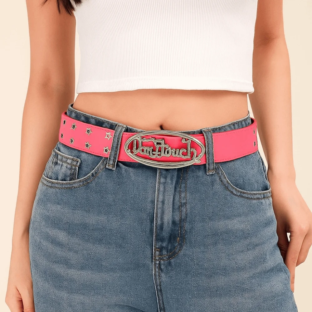 Cintura casual stile punk in pelle PU Cintura jeans con fibbia in metallo vintage Lettera Streetwear Cintura in vita da donna Party
