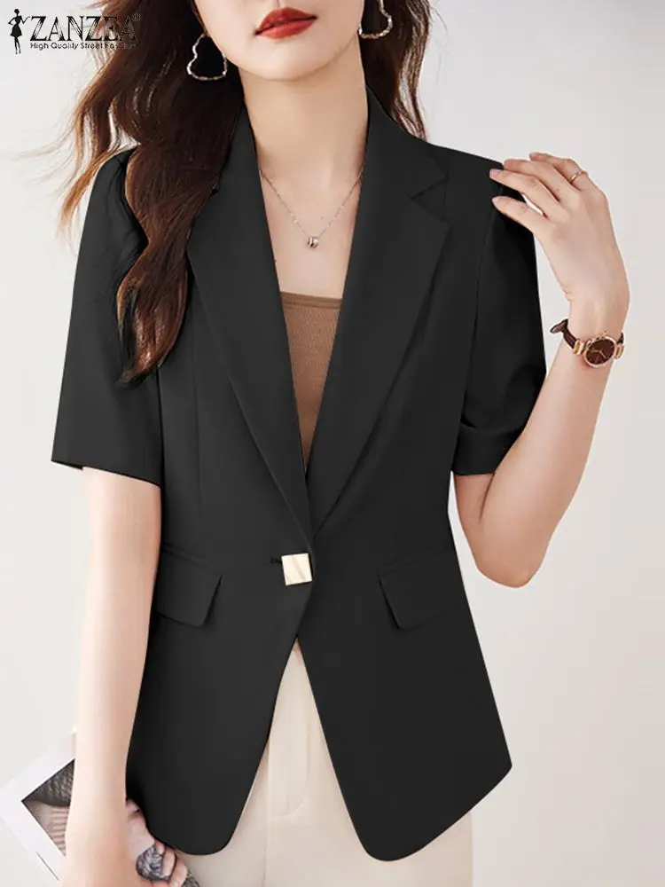 ZANZEA-Blazer feminino de lapela entalhado, blazer de manga curta, ternos de lazer para senhora do escritório, trajeto elegante e monocromático, moda coreana, casual, 2024