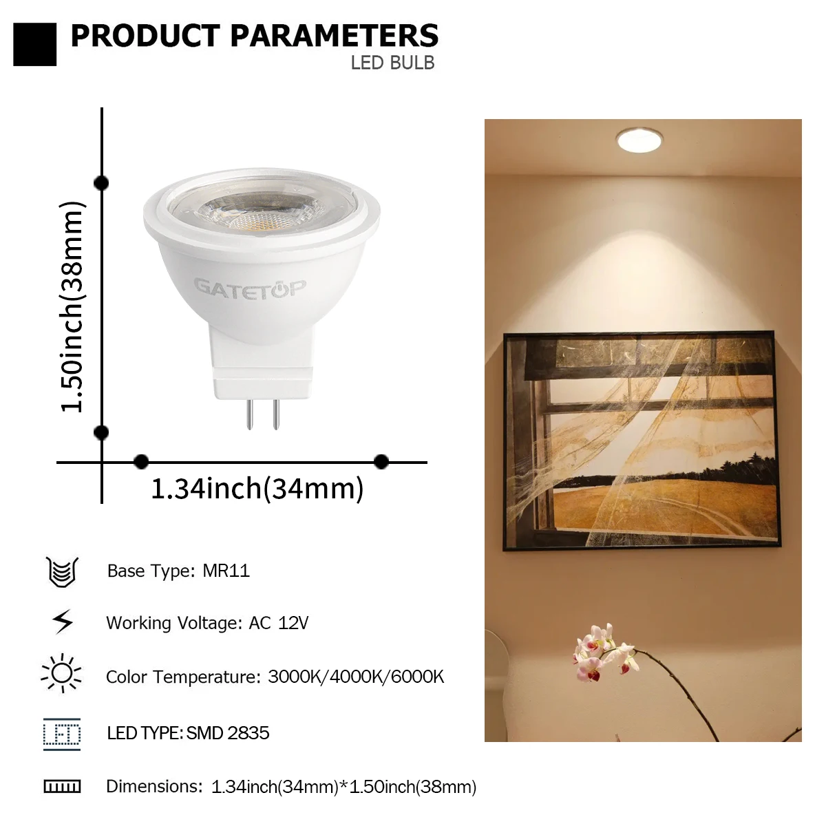 LED 미니 COB 스포트라이트 MR11 GU4 AC/DC12-24V 3W 고휘도 따뜻한 백색광, 주방 덴에 적합, 20W 50W 할로겐 교체